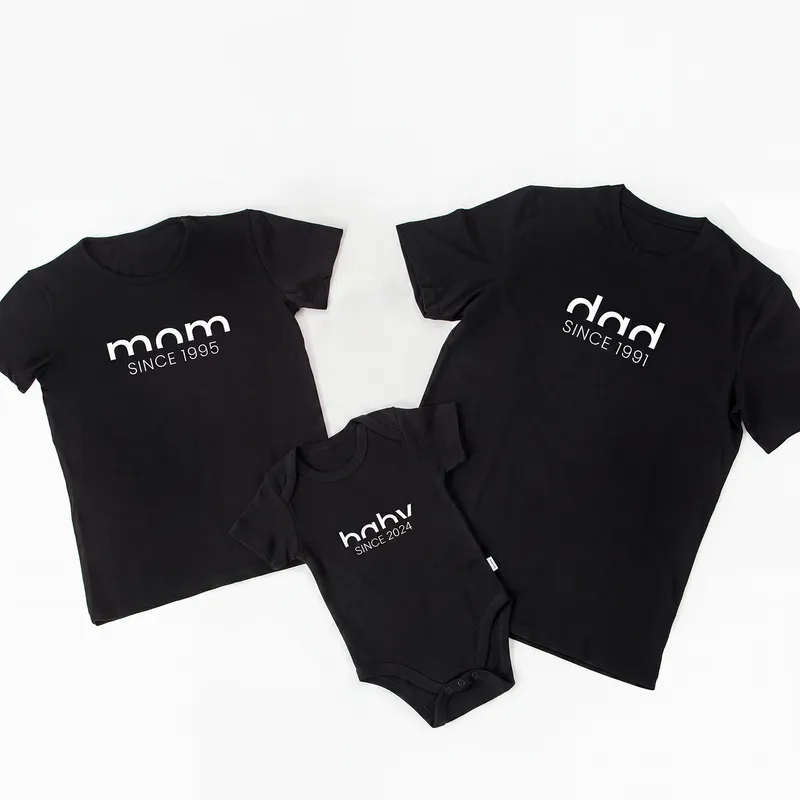 Personalised Birth Year Family T-Shirt Set for Mum, Dad & Baby