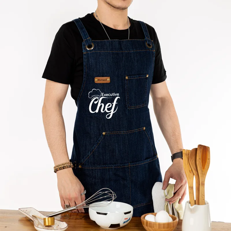 Custom Chef Apron with Leather Accents for Men and Women