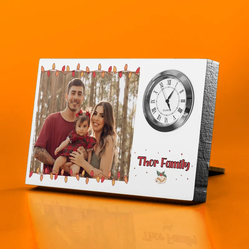 Custom Christmas Photo Frame with Clock for Desk Decor