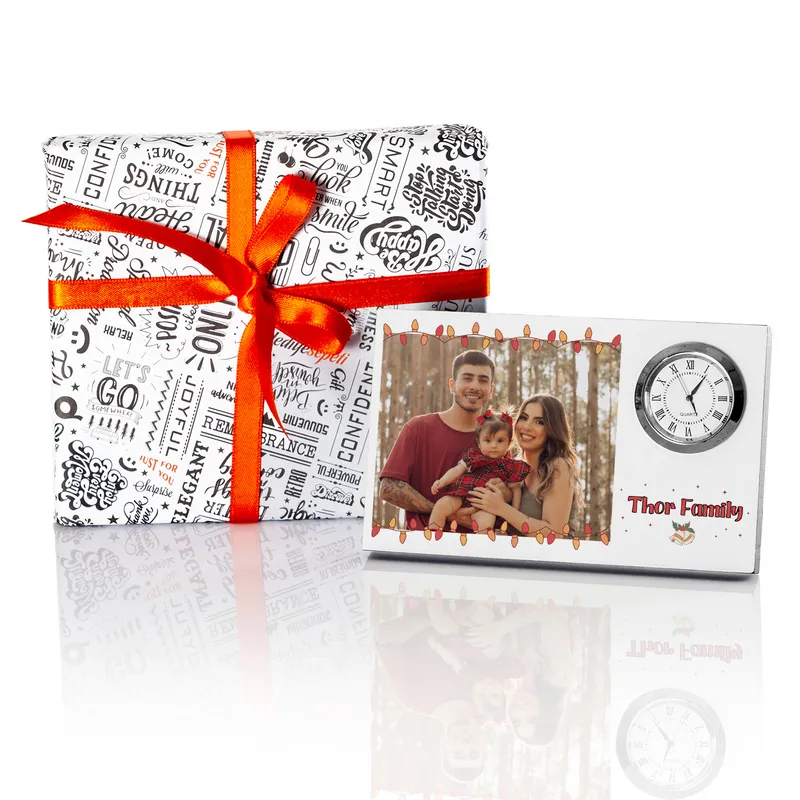Custom Christmas Photo Frame with Clock for Desk Decor
