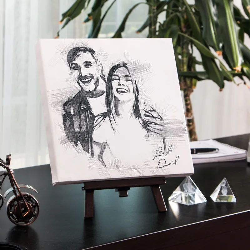Custom Couples' Pencil Sketch Effect Canvas Art