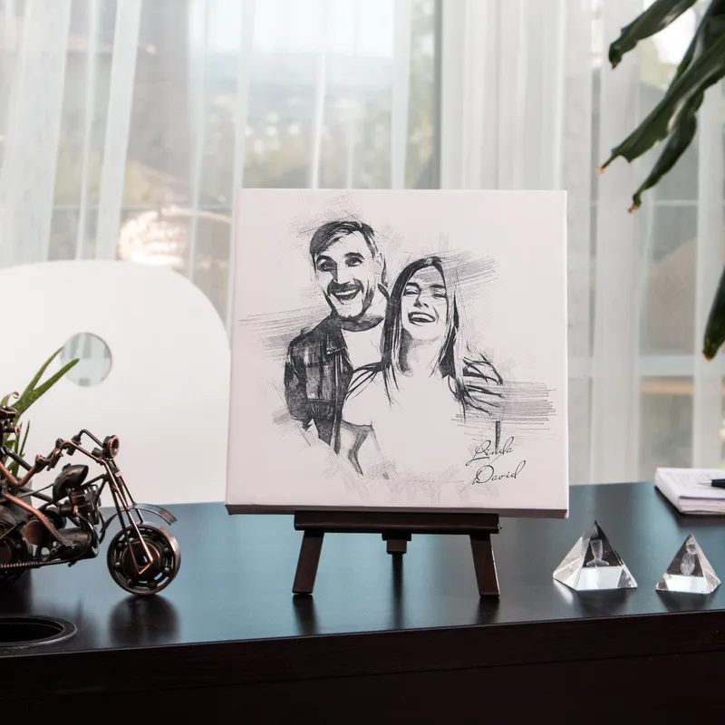 Custom Couples' Pencil Sketch Effect Canvas Art