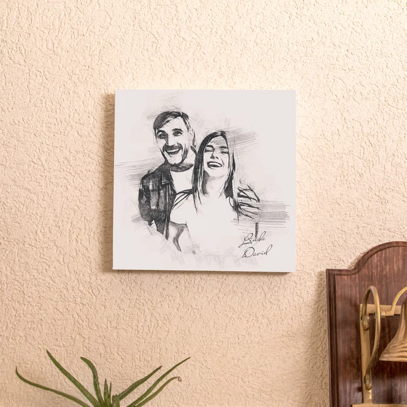Custom Couples' Pencil Sketch Effect Canvas Art