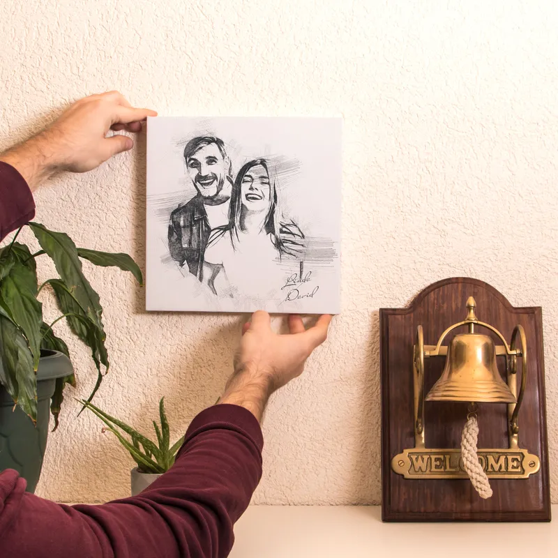 Custom Couples' Pencil Sketch Effect Canvas Art