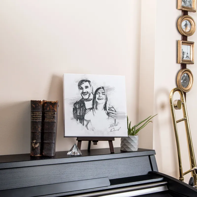 Custom Couples' Pencil Sketch Effect Canvas Art