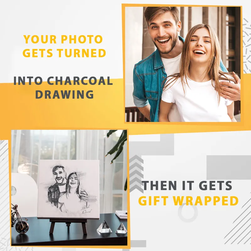 Custom Couples' Pencil Sketch Effect Canvas Art