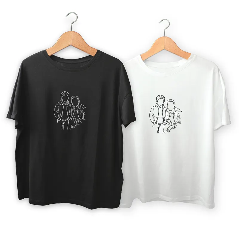 Custom Dad and Child Line Art Photo Matching T Shirts