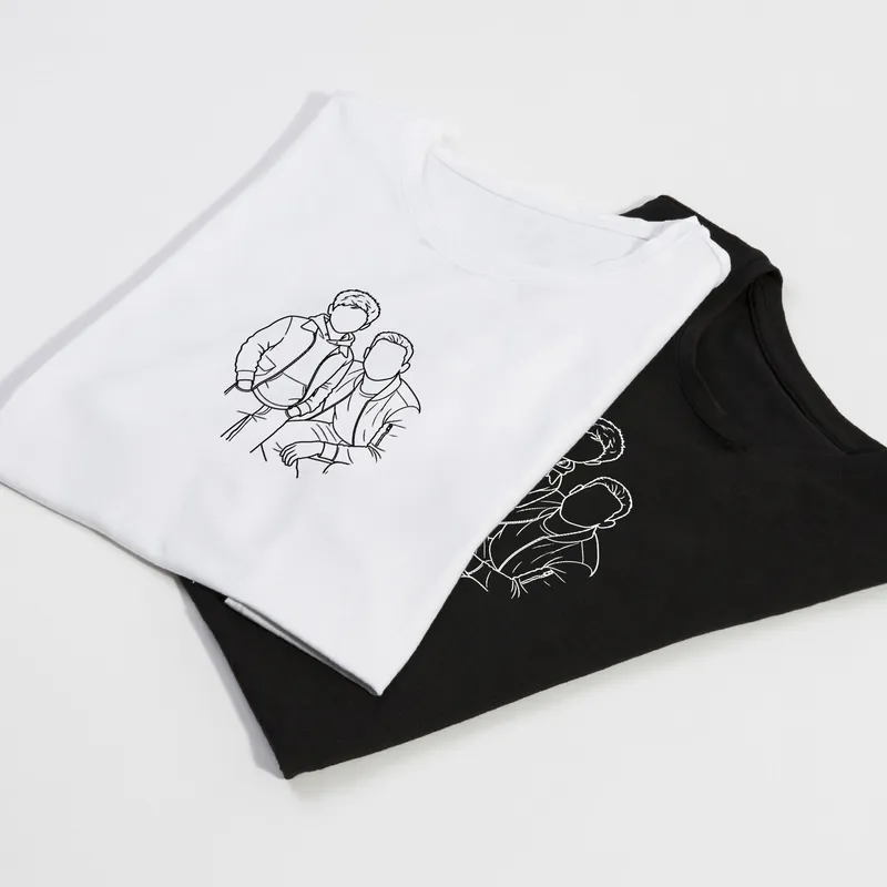 Custom Dad and Child Line Art Photo Matching T Shirts