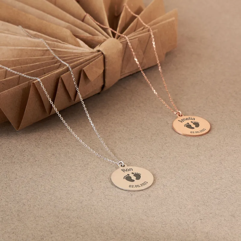 Custom Date and Name Necklace in Sterling Silver for New Mother
