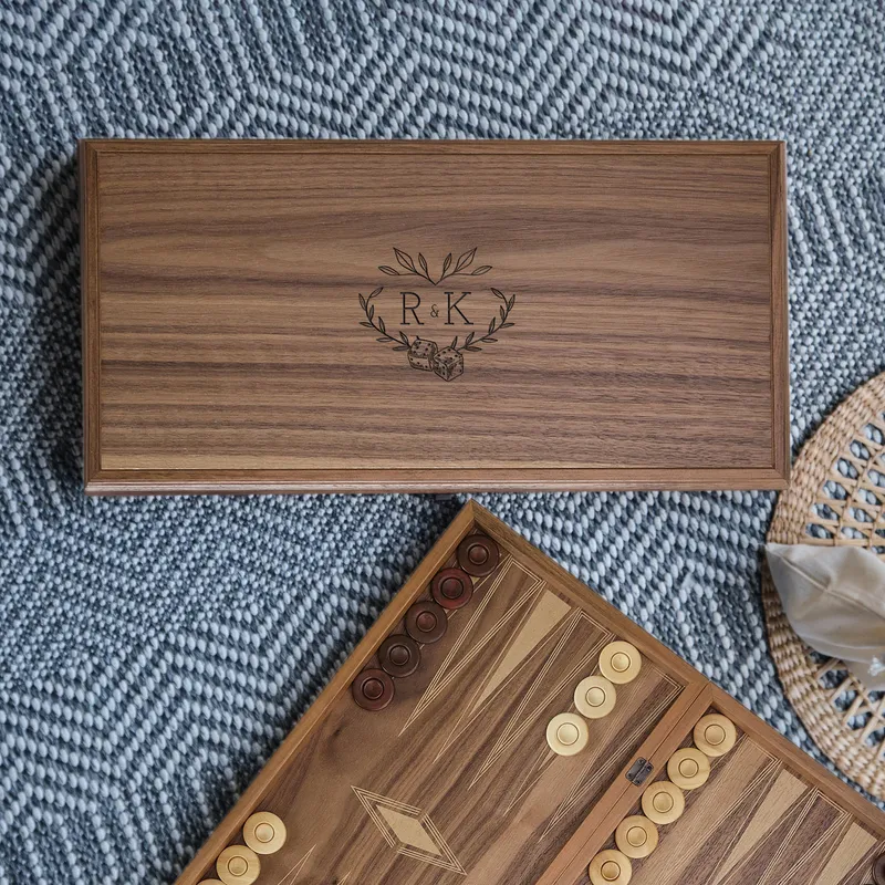 Custom Engraved Walnut Backgammon Set for Anniversary and Birthday Gifts