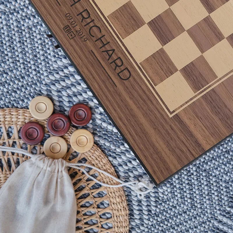 Custom Engraved Walnut Backgammon Set for Men Gift