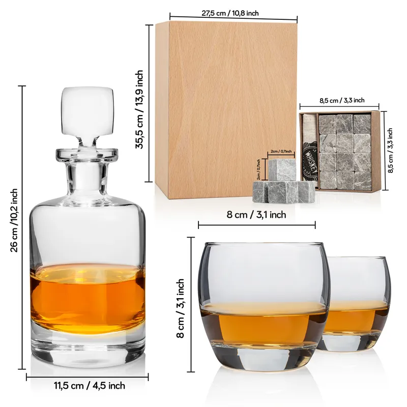 Custom Engraved Whiskey Decanter Set with Wooden Box