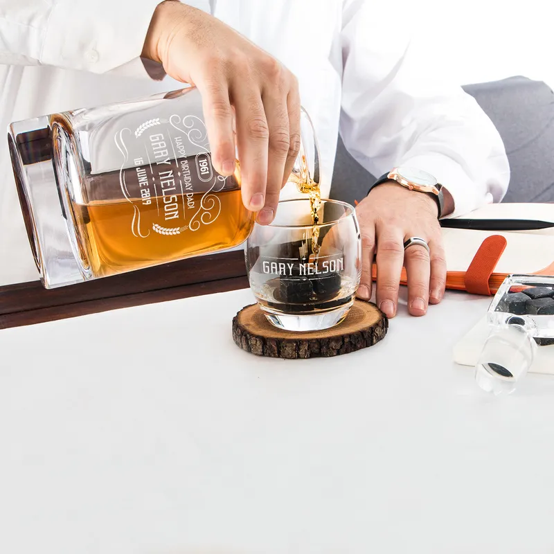 Custom Engraved Whiskey Decanter Set with Wooden Box