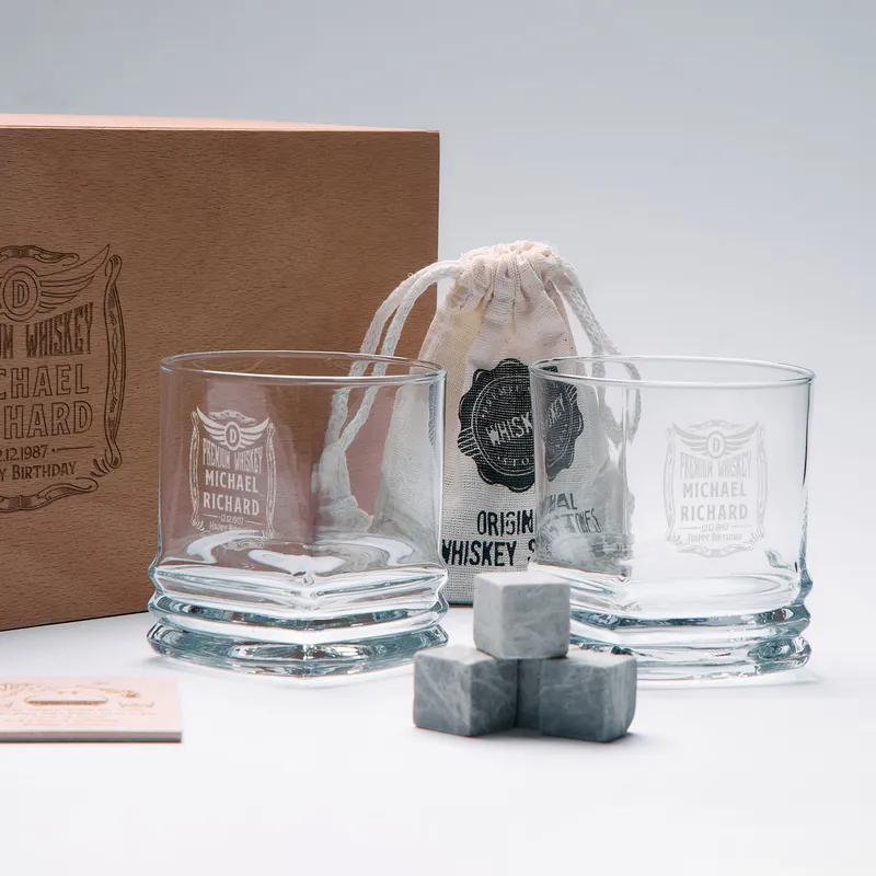 Custom Engraved Whiskey Glass Set for Birthday Gift