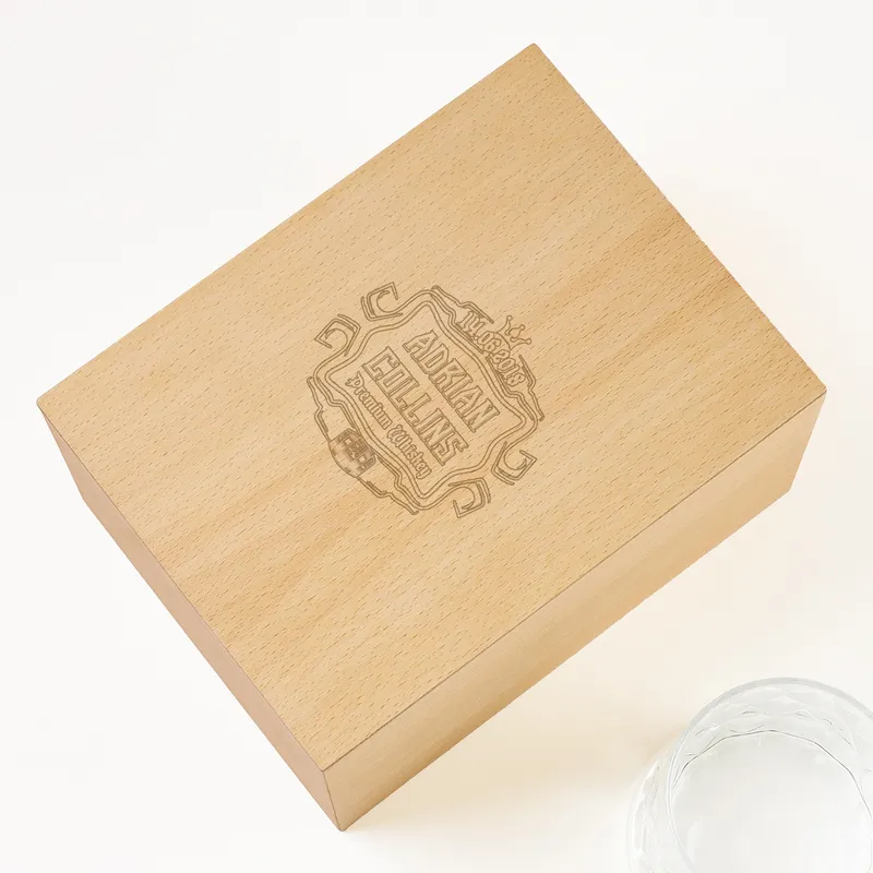 Custom Engraved Whiskey Glass Set in Wooden Box for Men