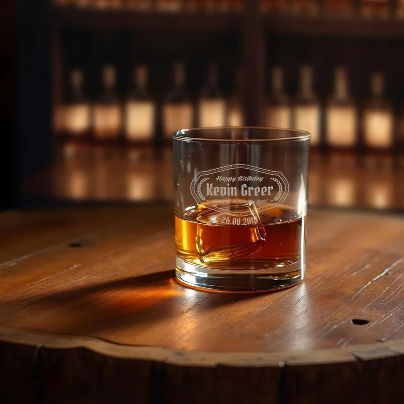 Custom Engraved Whiskey Glass Set with Wooden Box for Birthday