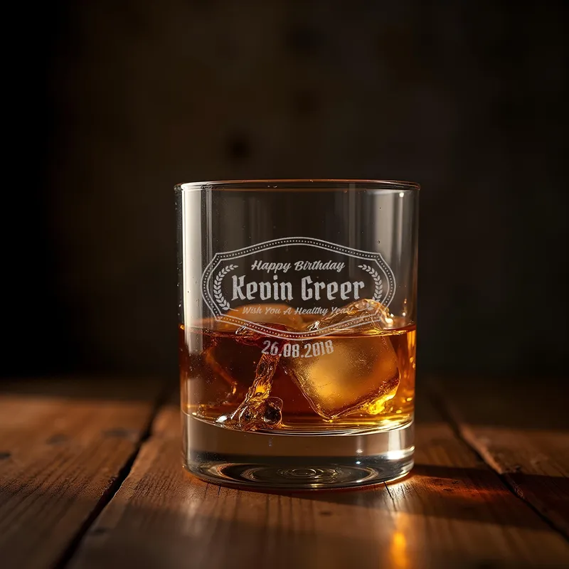 Custom Engraved Whiskey Glass Set with Wooden Box for Birthday