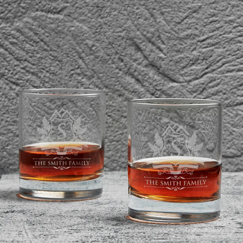Custom Family Name Whiskey Glass Set for Birthday Gift