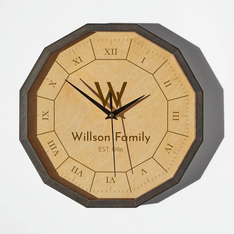 Custom Family Name Wooden Wall Clock for Home Decor