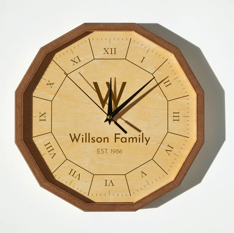 Custom Family Name Wooden Wall Clock for Home Decor