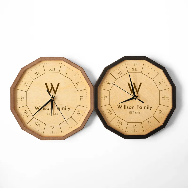 Custom Family Name Wooden Wall Clock for Home Decor