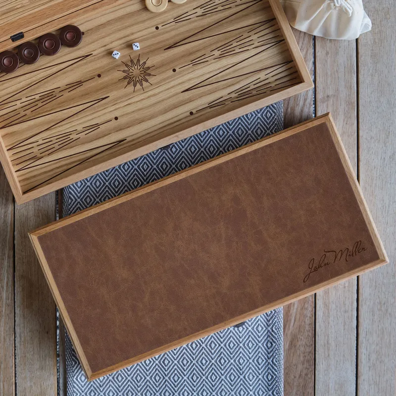 Custom Handwritten Leather Backgammon Set for Men and Dads Gifts