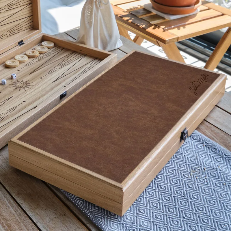 Custom Handwritten Leather Backgammon Set for Men and Dads Gifts
