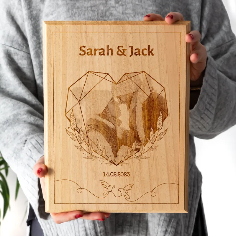 Custom Heart Photo Wooden Frame for Couples