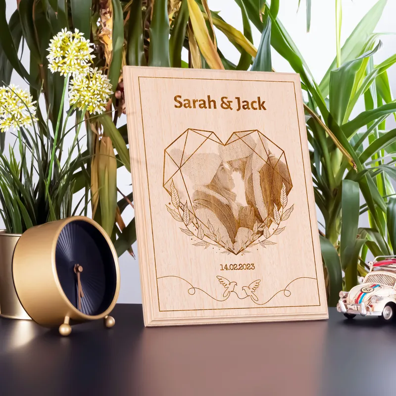 Custom Heart Photo Wooden Frame for Couples