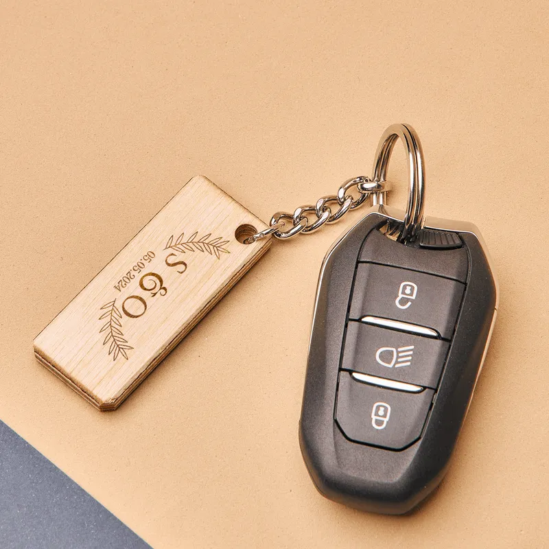 Custom Initial and Date Engraved Wooden Keychain