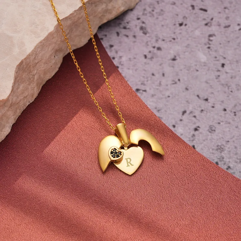 Custom Initial Heart Shaped Pop-Up Gold Plated Necklace