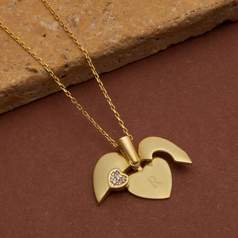 Custom Initial Heart Shaped Pop-Up Gold Plated Necklace