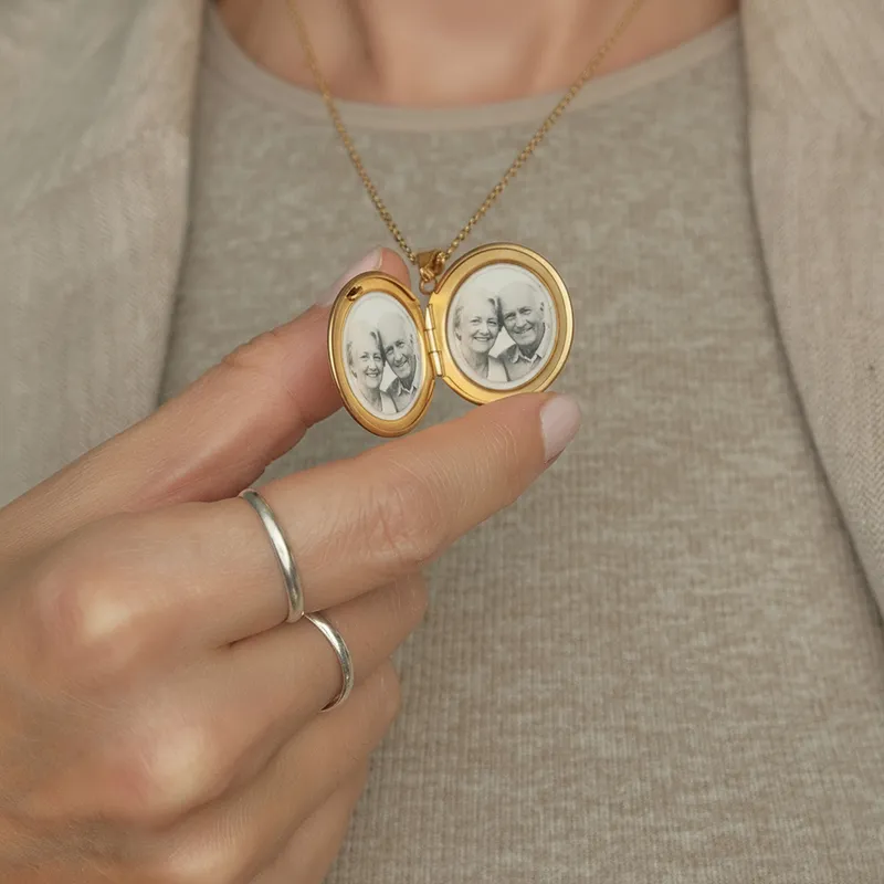 Custom Initial Locket Necklace Stainless Steel Photo Keepsake