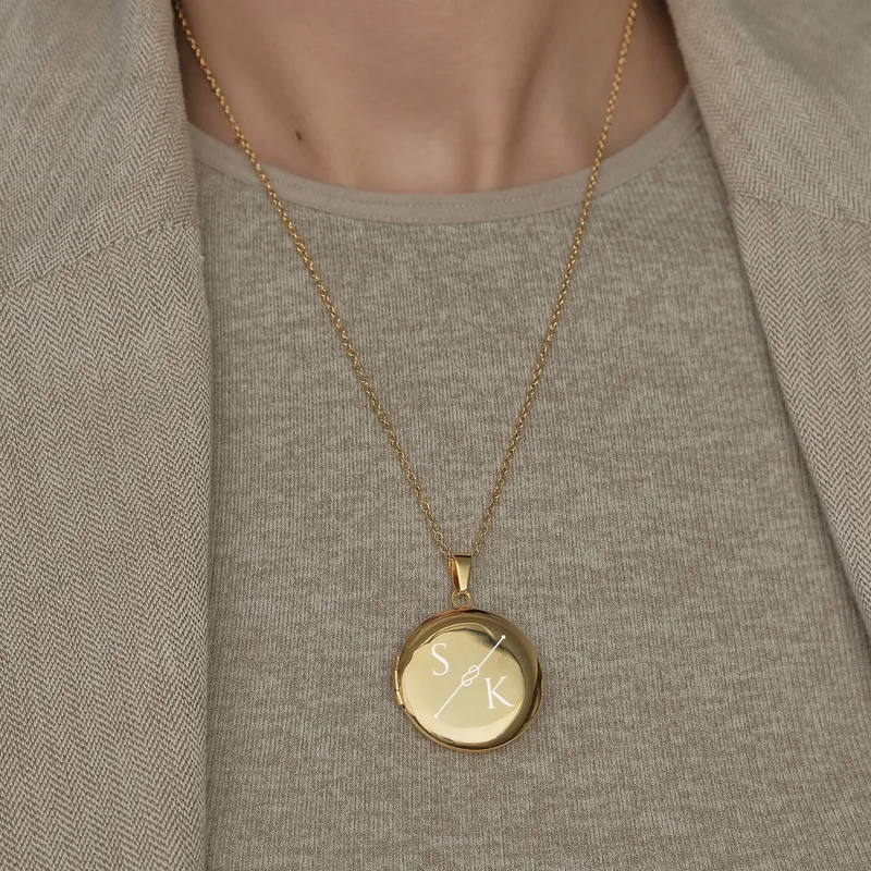 Custom Initial Locket Necklace Stainless Steel Photo Keepsake