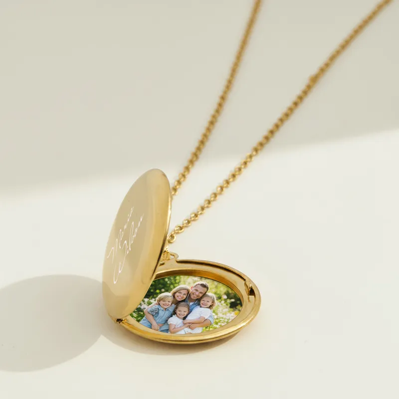 Custom Initial Locket Necklace Stainless Steel Photo Keepsake