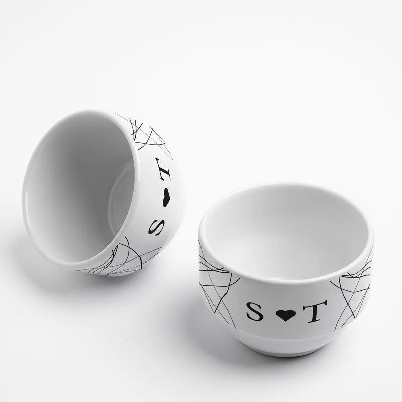 Personalised Initials Ceramic Bowls with Heart Design Set
