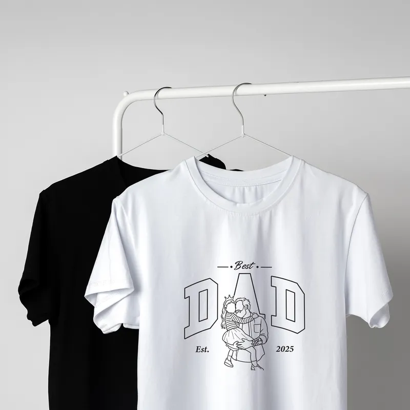 Custom Line Art Best Dad T Shirt with Photo