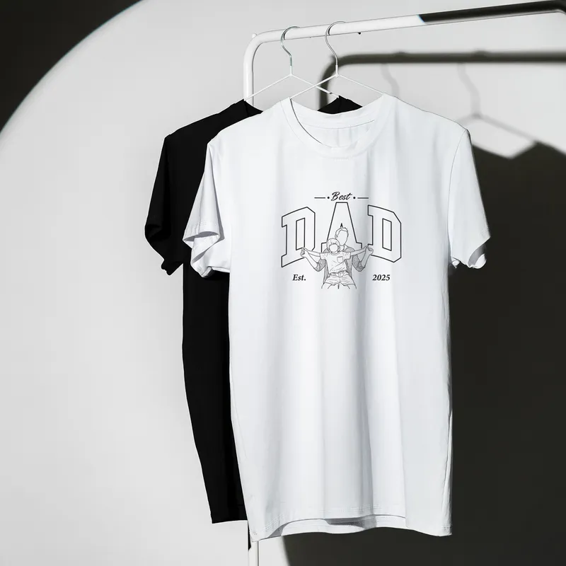 Custom Line Art Best Dad T Shirt with Photo