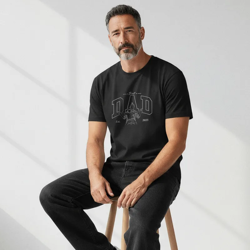Custom Line Art Best Dad T Shirt with Photo