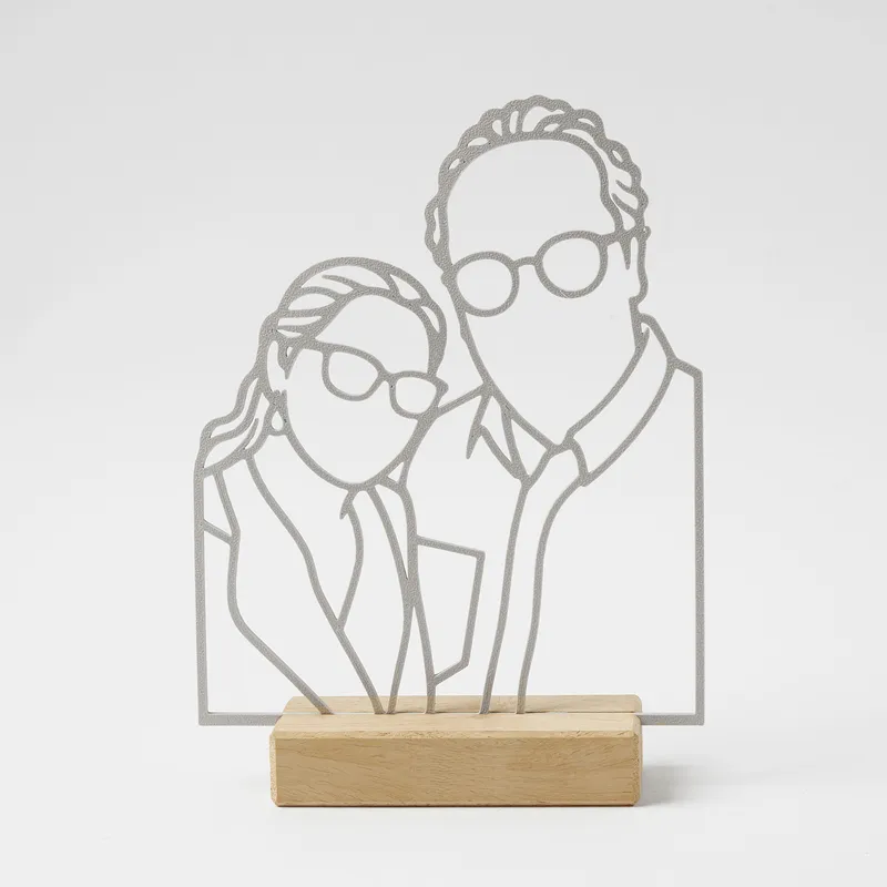 Custom Line Art Couple Portrait with Wood Stand