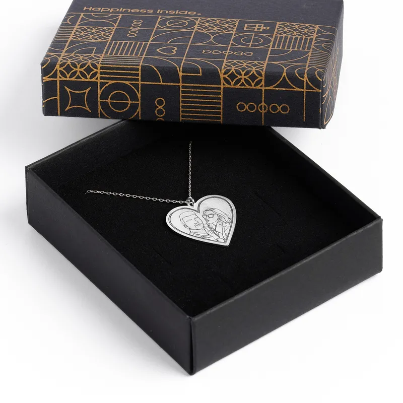 Custom Line Art Photo Necklace Drawing 925 Sterling Silver Heart