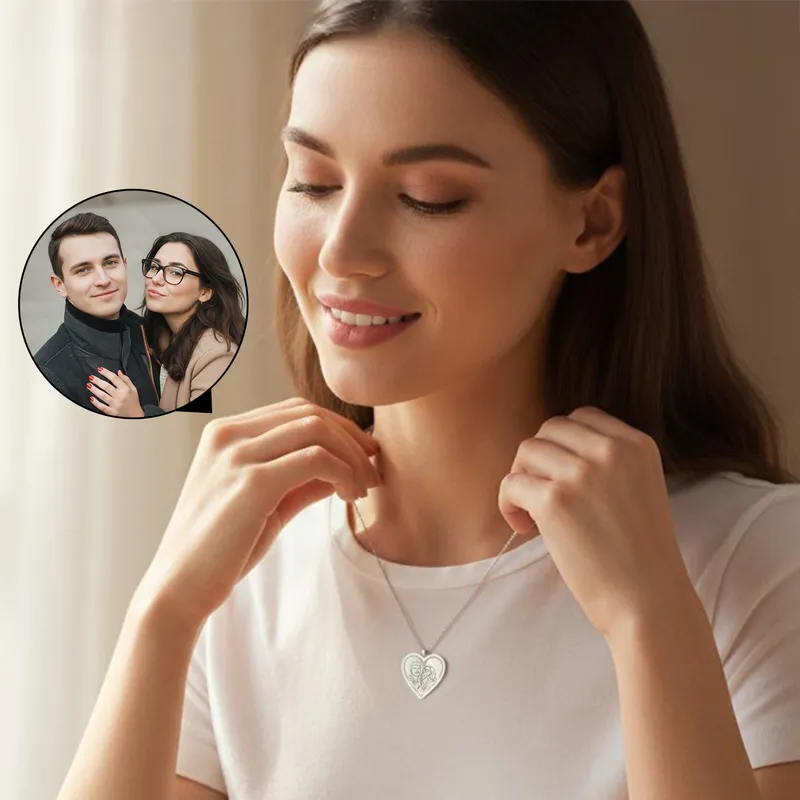 Custom Line Art Photo Necklace Drawing 925 Sterling Silver Heart