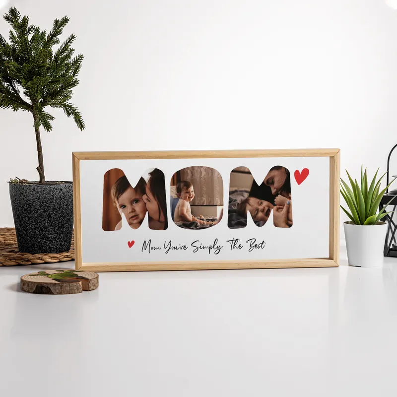 Custom Mom Photo Collage Wooden Frame 14x6