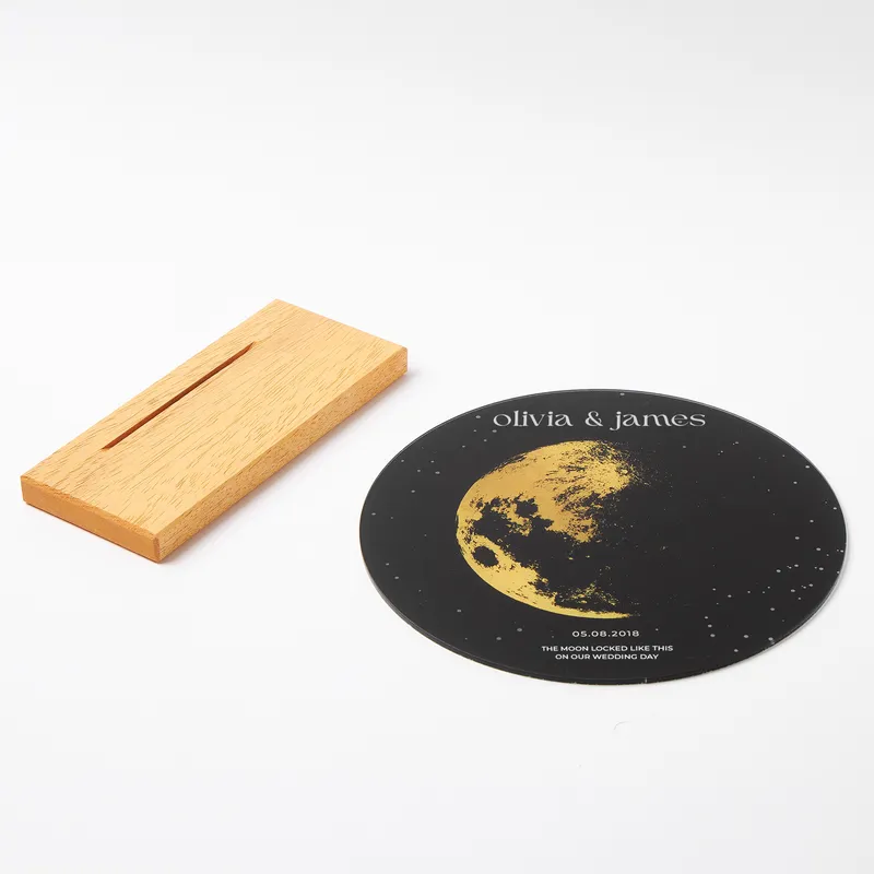 Custom Moon Phase Plaque with Wood Stand for Couples