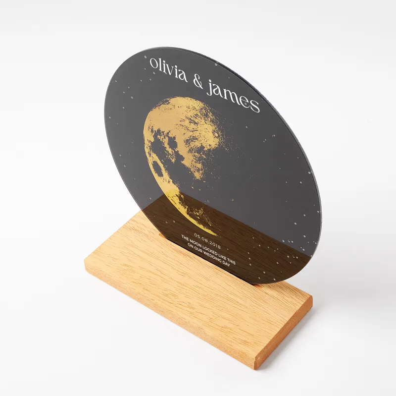 Custom Moon Phase Plaque with Wood Stand for Couples