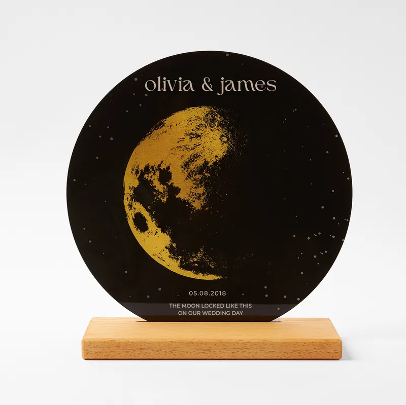 Custom Moon Phase Plaque with Wood Stand for Couples