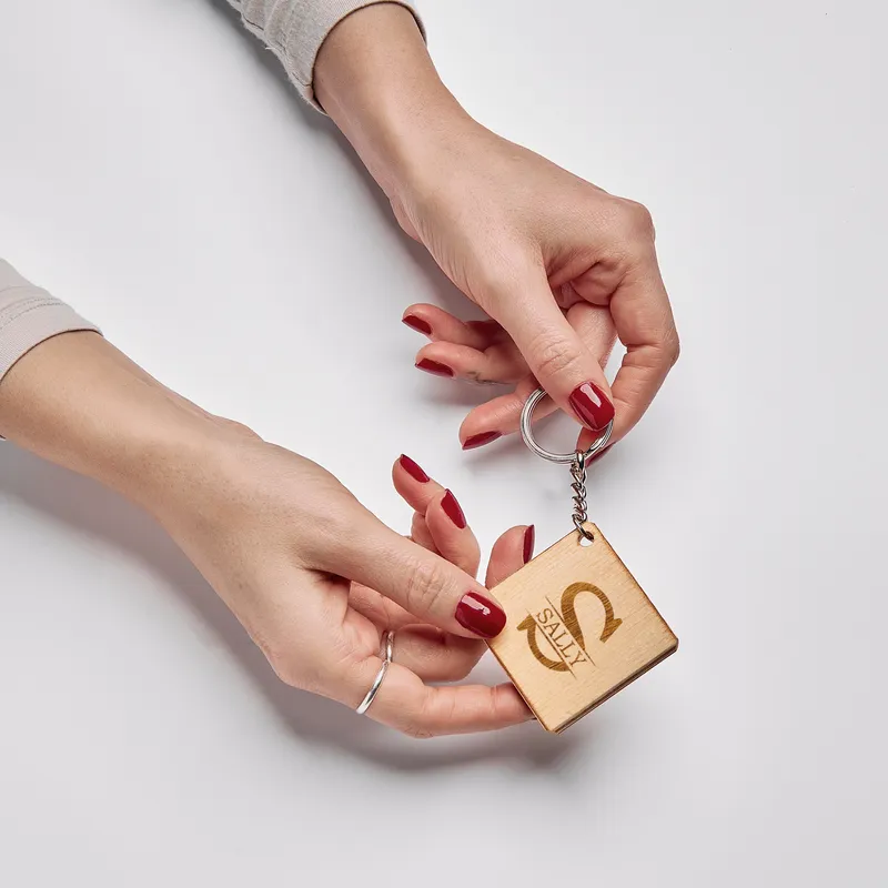 Custom Name Engraved Wooden Square Keychain Gift