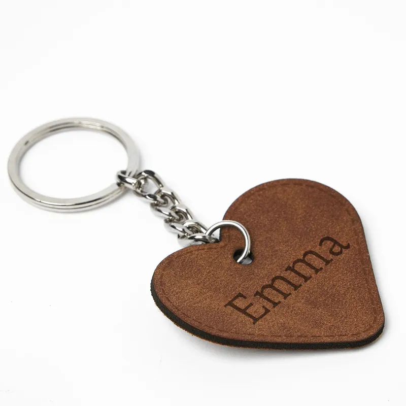 Custom Name Heart Leather Keychain - Set Of 2