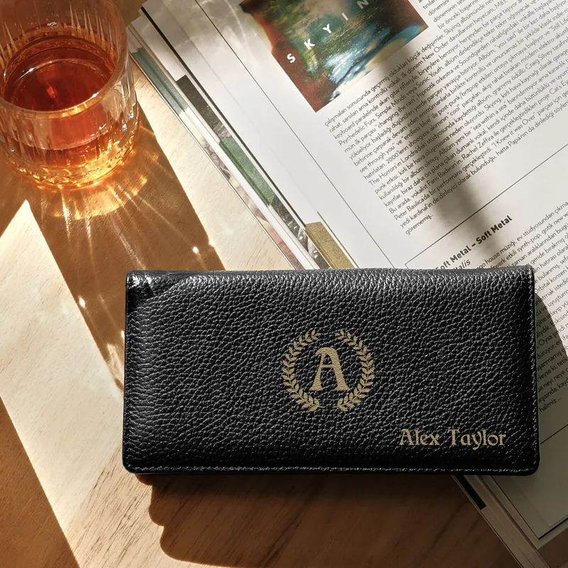 Custom Name Leather Wallet with Phone Compartment