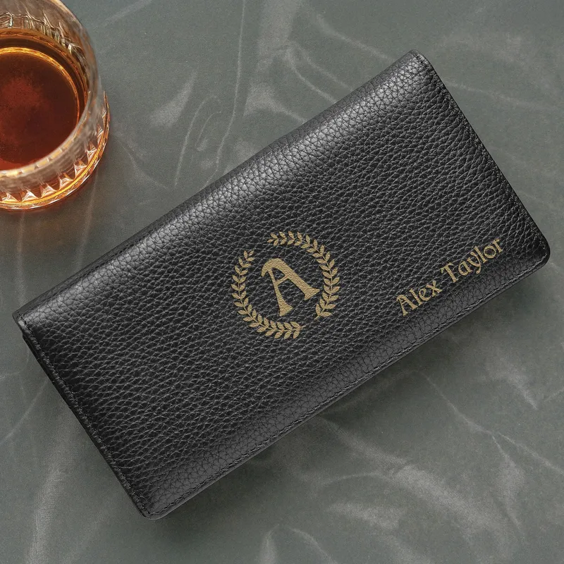 Custom Name Leather Wallet with Phone Compartment